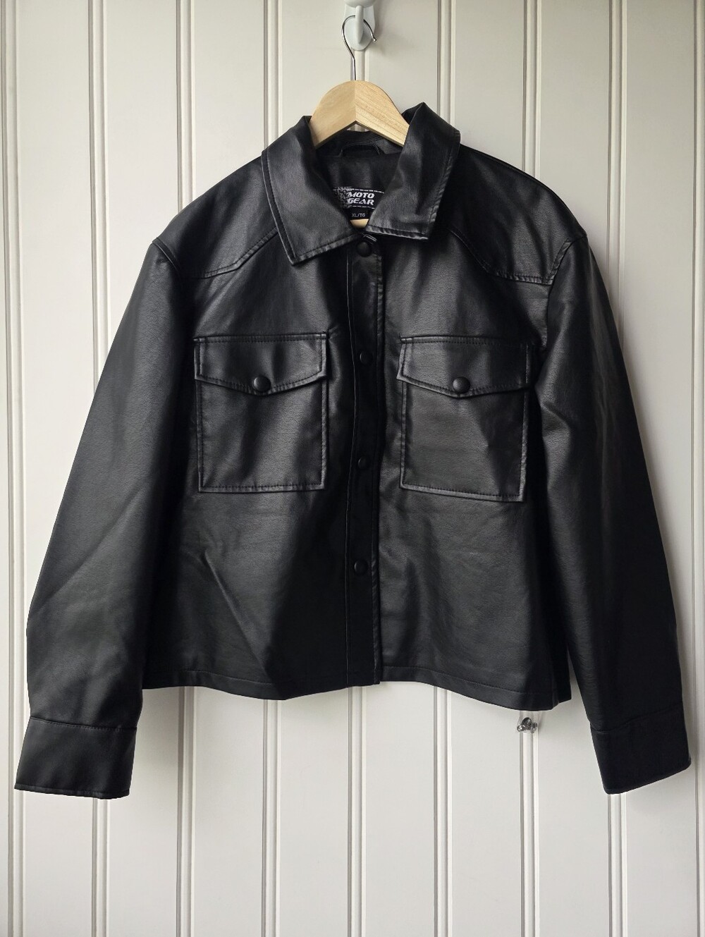 Moto Gear Faux Leather Button Up Biker Shacket Shirt Jacket Womens XL